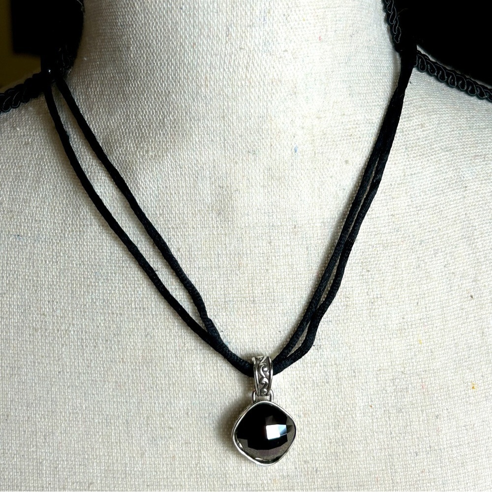 Brighton Venus Rising Necklace Dark Purple Crystal Black Cord Silver Plated 18" - Picture 3 of 13